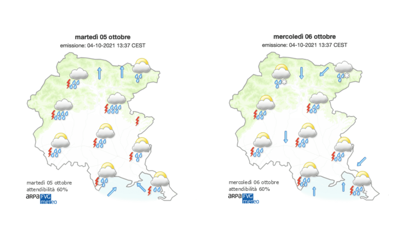 Immagine per Meteo, cielo coperto sul Goriziano con piogge e Scirocco sulla costa